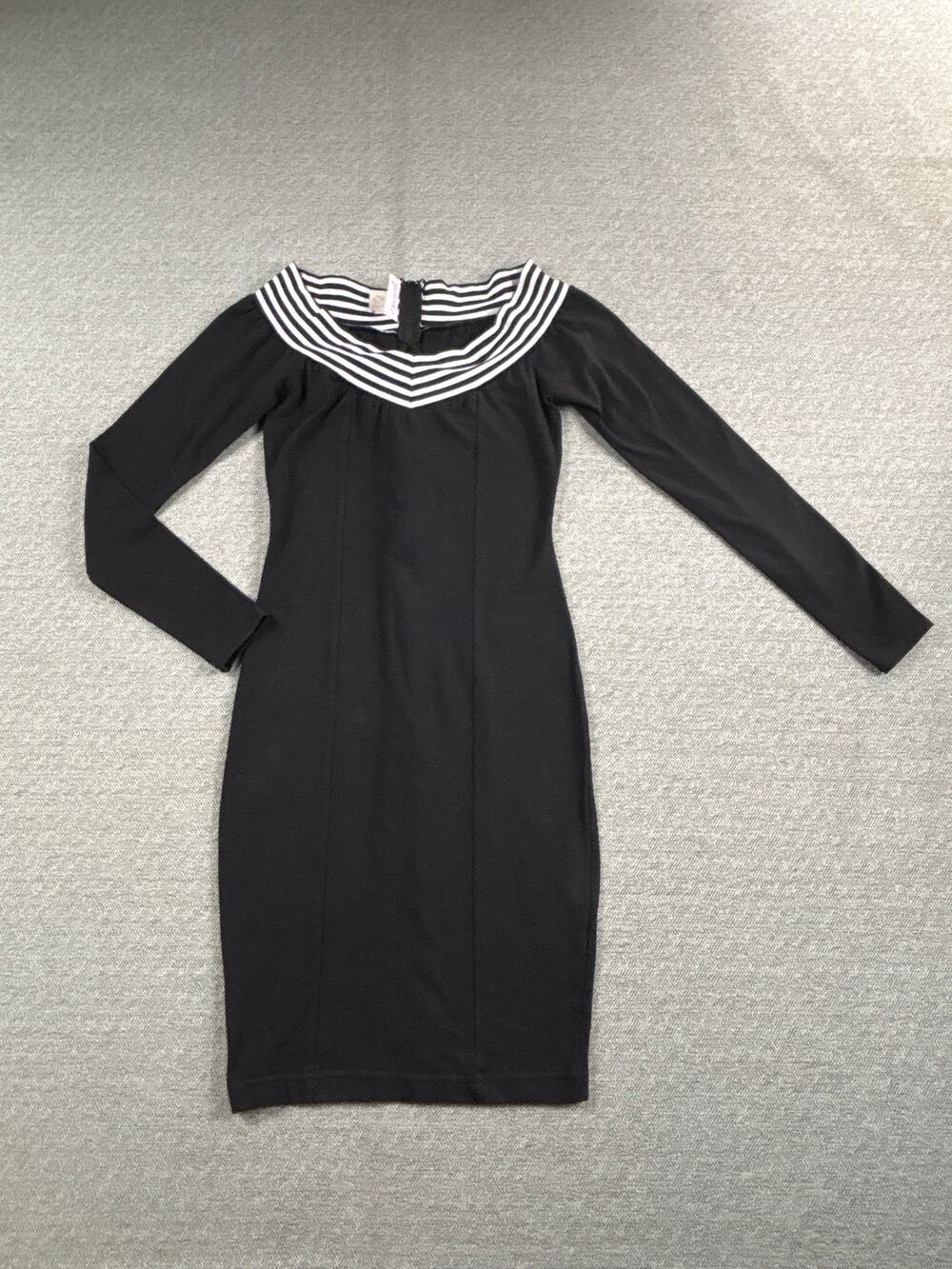 Vtg Frederick's of Hollywood Bodycon Dress S Black White Striped Sailor Chevron